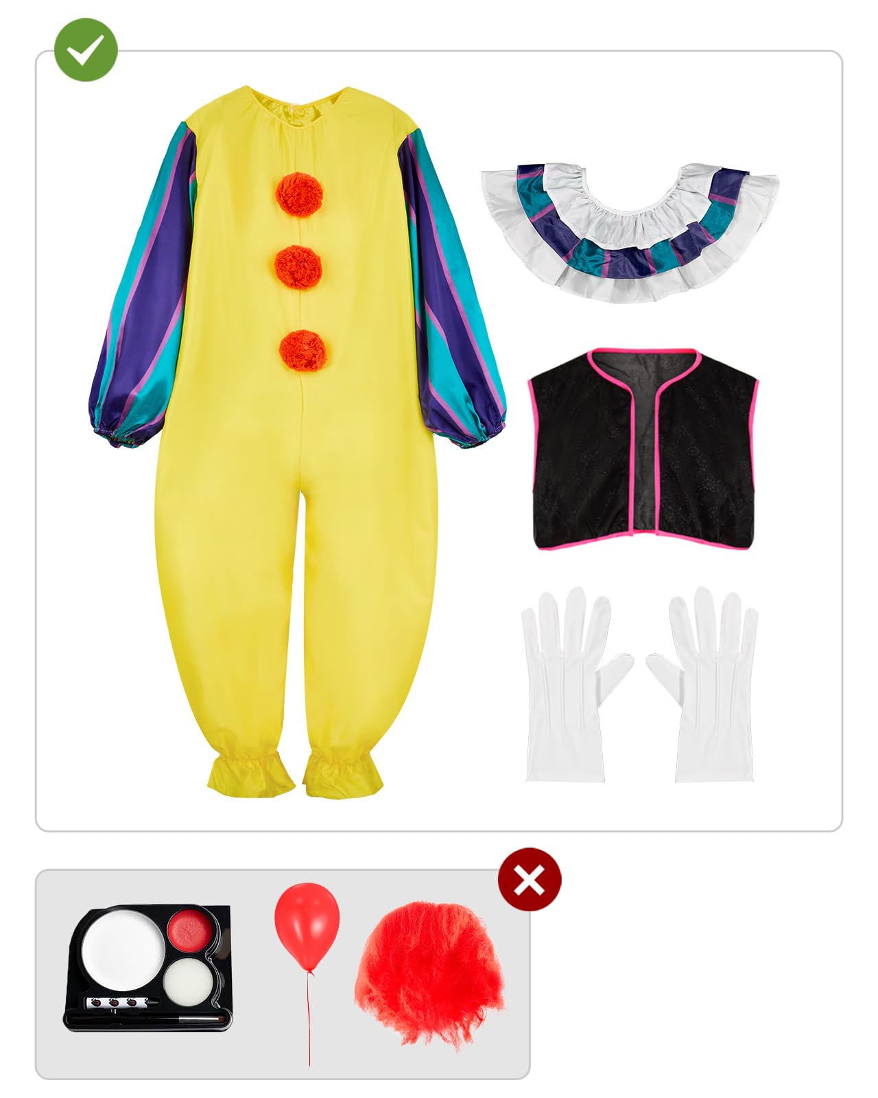 Funidelia Official Pennywise Costume - IT for Men, Includes jumpsuit, ruff, vest and gloves, Size M - Costume for adults for parties, Carnival and Halloween