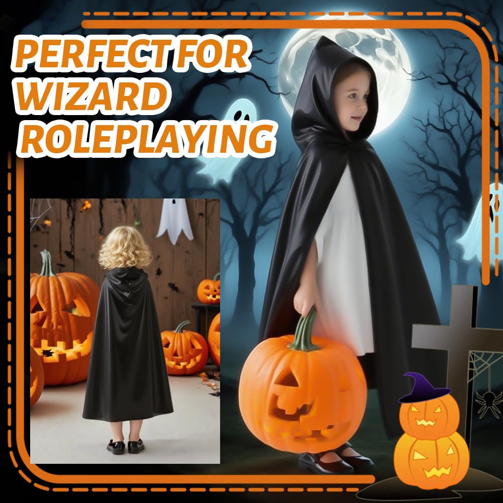AUYAO 7 Pcs Wizard Costume Wizard Outfit, Wizard Robe Wizard Fancy Dress Up Costume with Magic Wand Black Cape Scarf Glasses Tattoo Sticker Tie Hat Cosplay Outfit for World Book Day Halloween Girl Boy