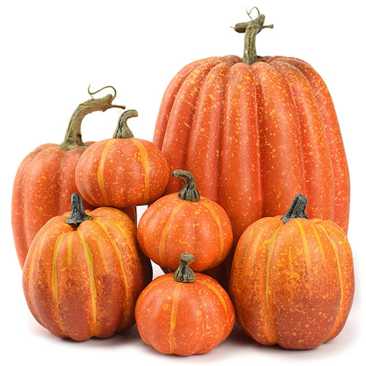 7-piece set of foam artificial pumpkins in various sizes for autumn decoration