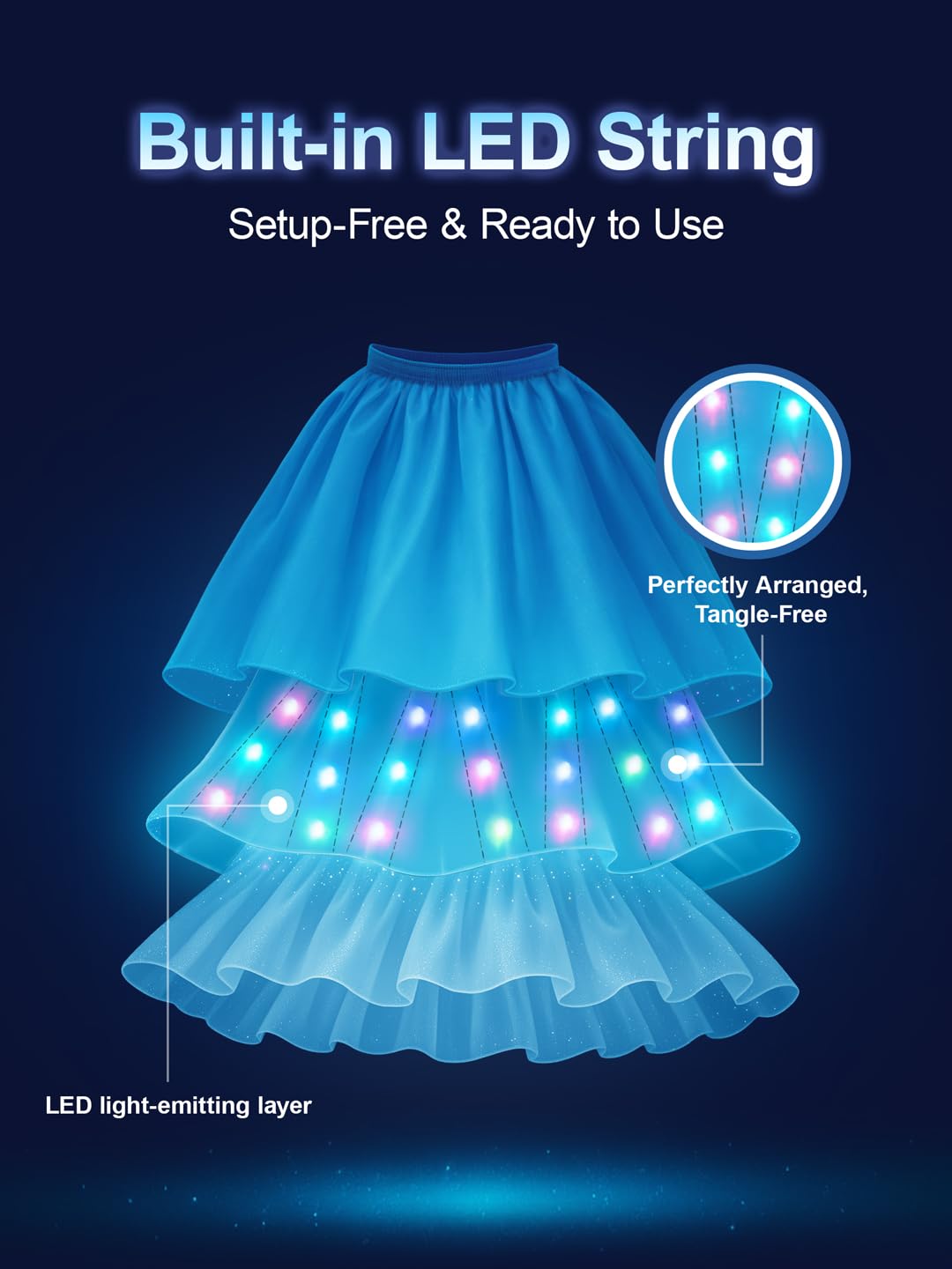 BLINGCOS Princess Costumes for Girls with RGB LED Lights, Princess Dress Music Sync & App Control, Girls Dress Up for Halloween, Christmas, World Book Day, 110