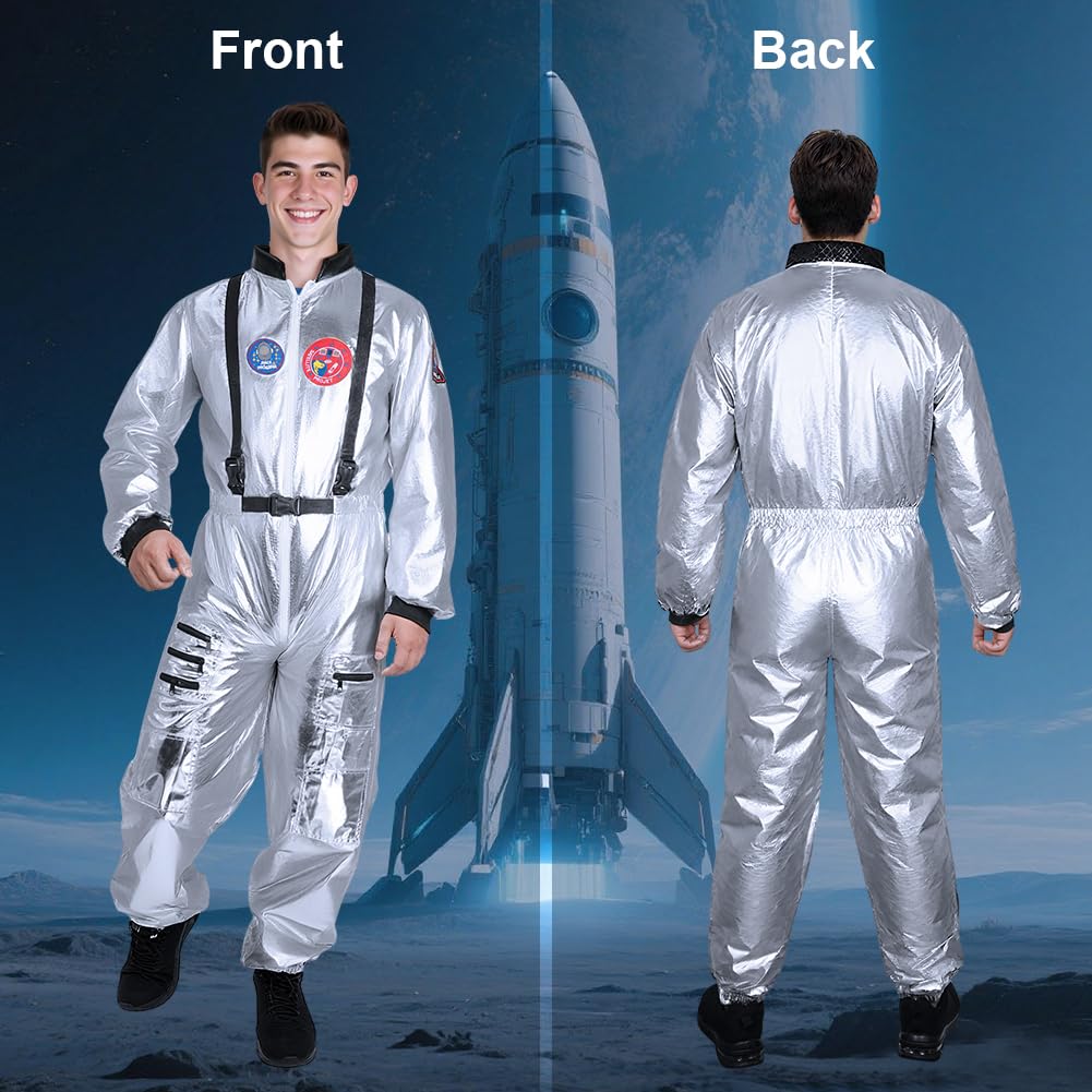 Astronaut Costume Adult Silver Astronaut Jumpsuit Costume Men Women