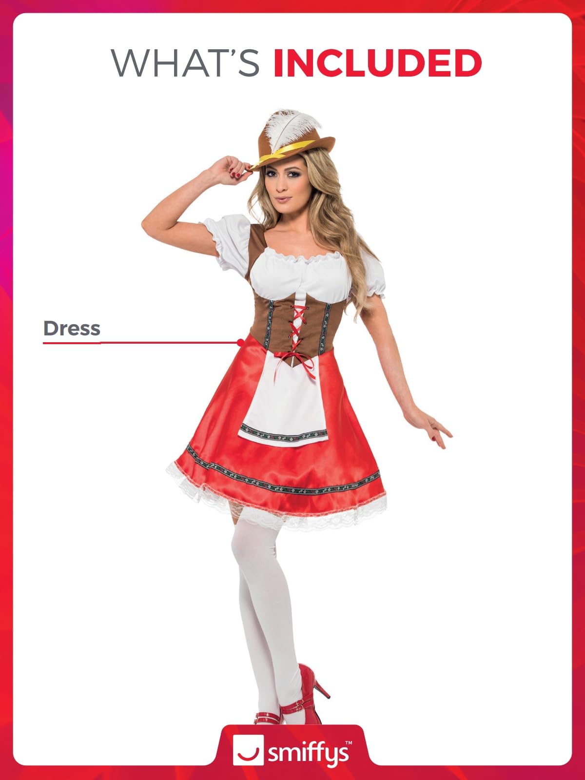 Smiffys Bavarian Wench Costume, L - UK Size 16-18, White & Red