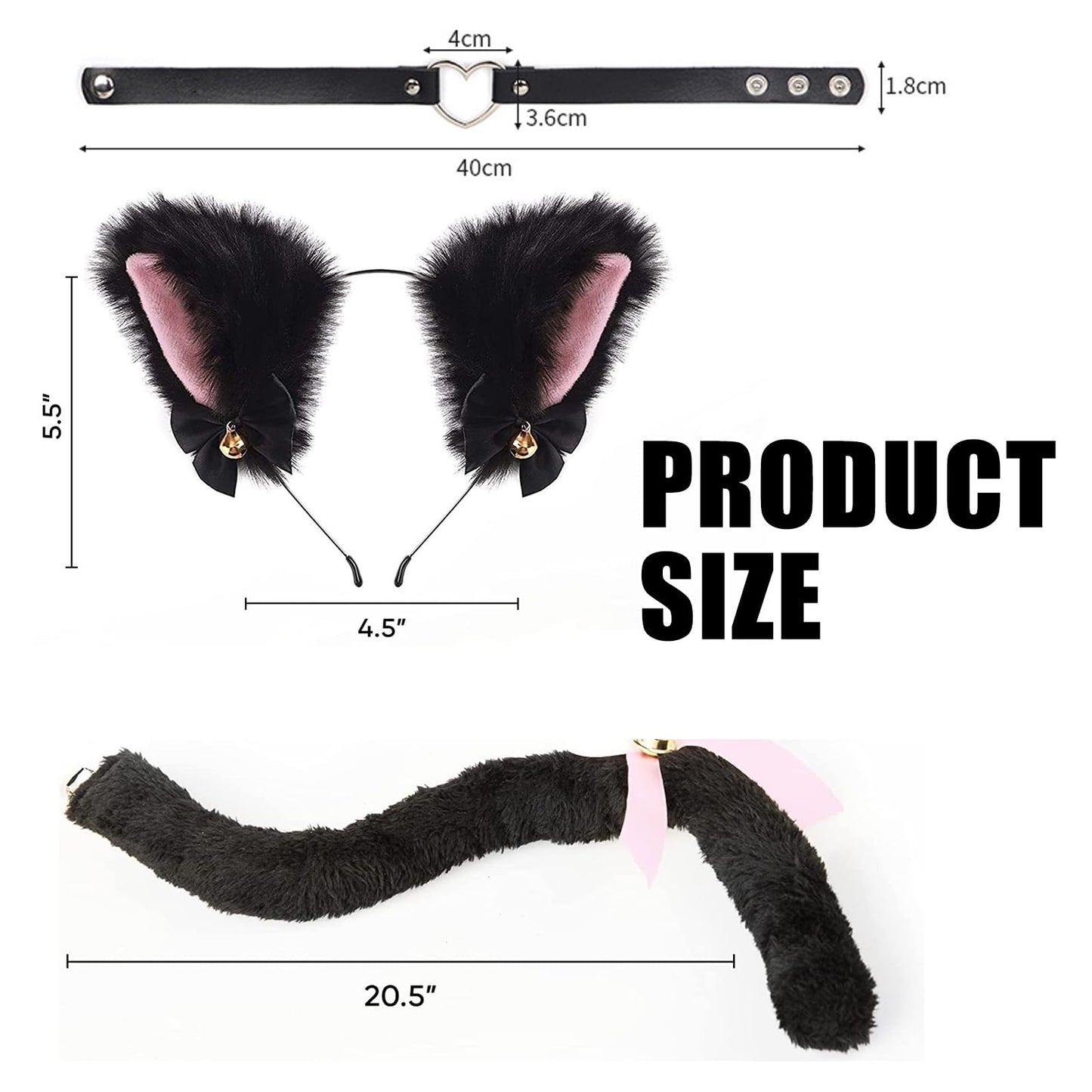 Cat Cosplay Costume Set - Black Cat Ears Headband with Bells (image 3)