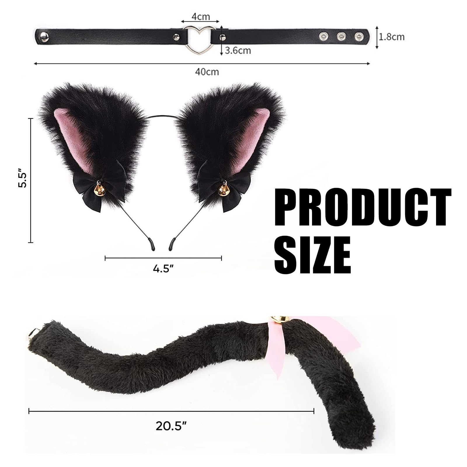 Cat Cosplay Costume Set - Black Cat Ears Headband with Bells (image 3)