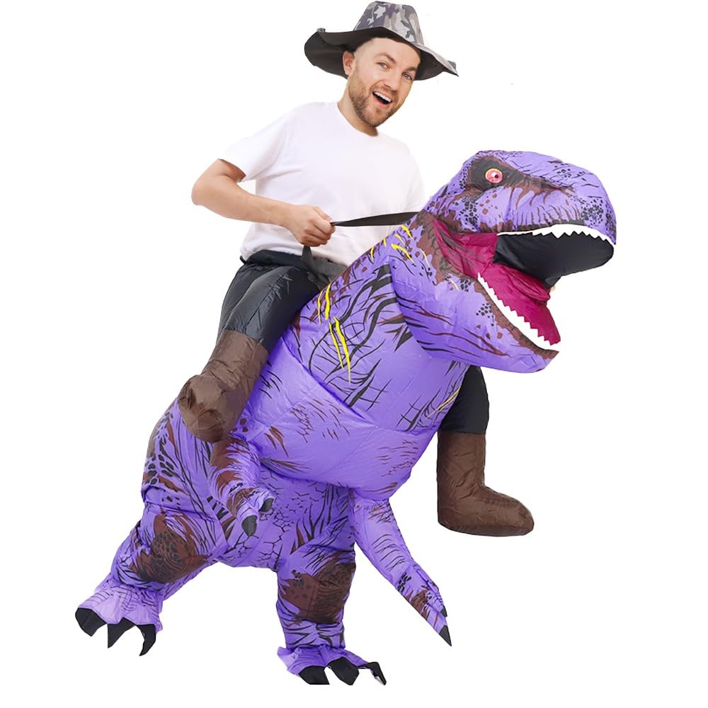 Rafalacy Inflatable Dinosaur Costume for Adult Blow up Ride-on T-rex Costume Funny Halloween Party Costume Dinosaur Party Fancy Dress up Suit, Purple