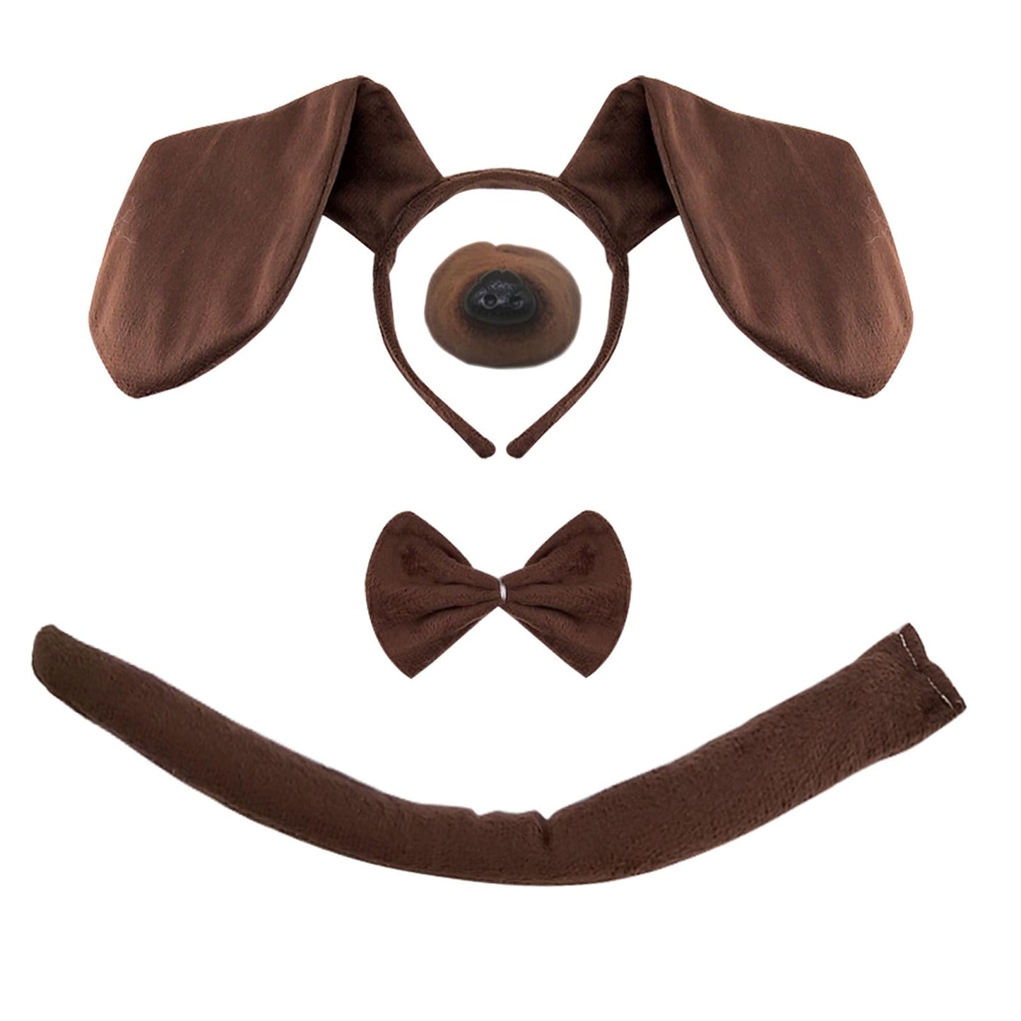 Dog Costume Set - Include Brown Dog Ears Hairband and Tail Dog Nose