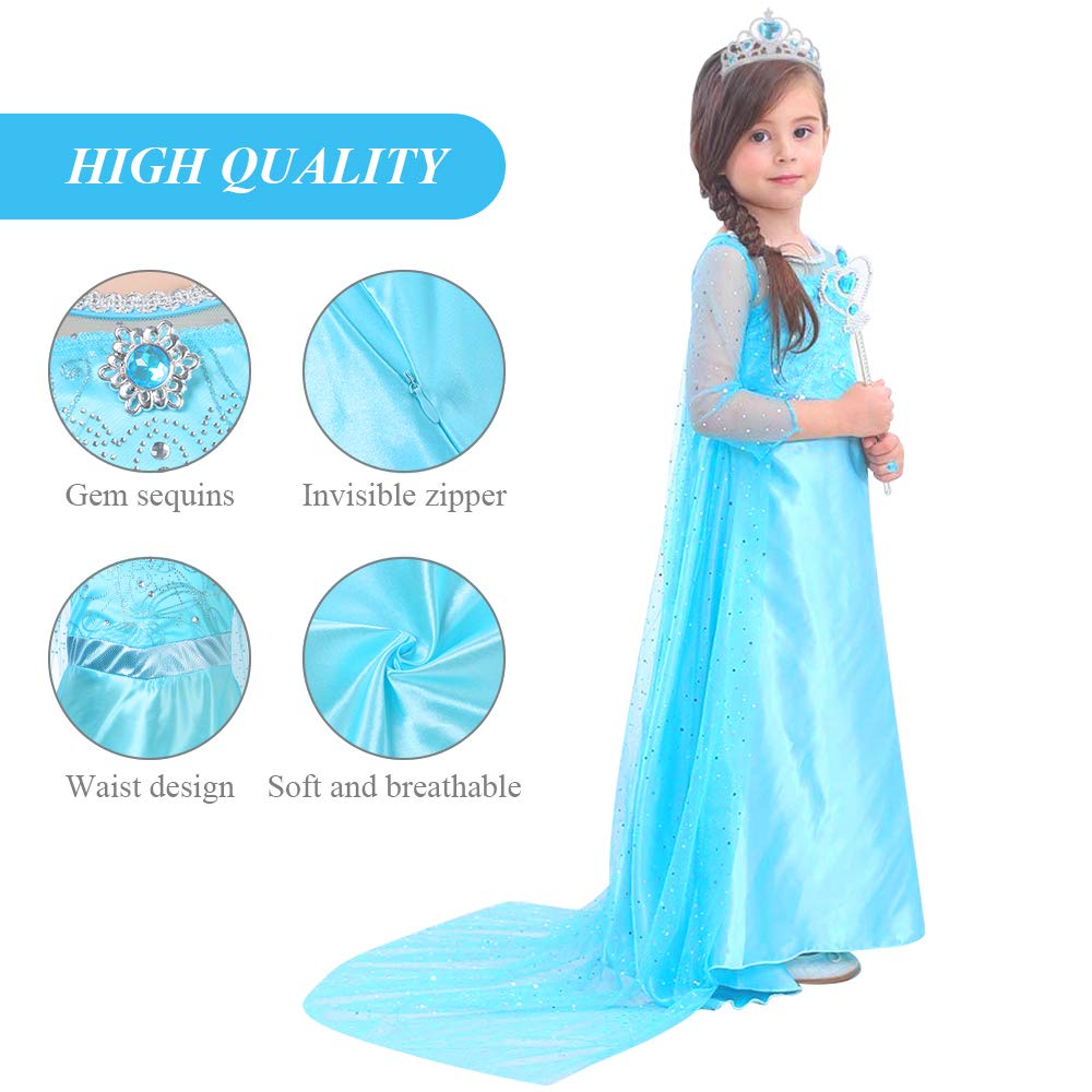 URAQT Dress Princess Costume, Princess Dress Up for Girls, Deluxe Fancy Costume with Accessories, Perfect for Christmas Birthday Party Carnival Cosplay, 110cm