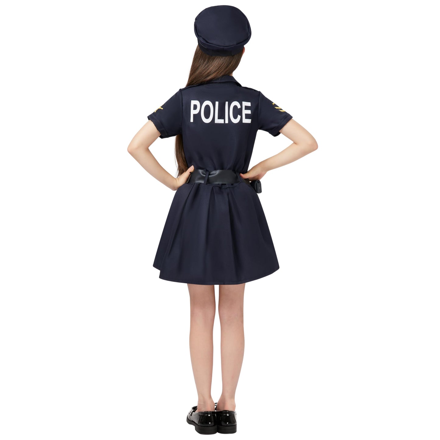 Spooktacular Creations Girls Police Officer Costume With Accessories - Kids Role Play Halloween Dress Up Party, Carnival Cosplay (Small, Black)