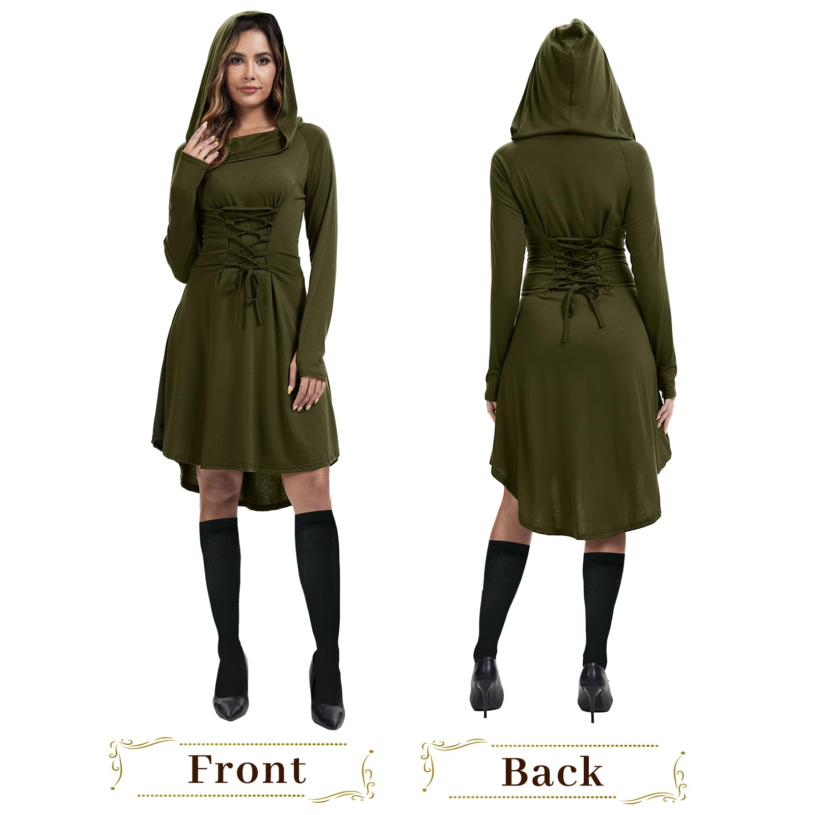 Women's Medieval Hooded Dress Renaissance Costume - Halloween (image 2)