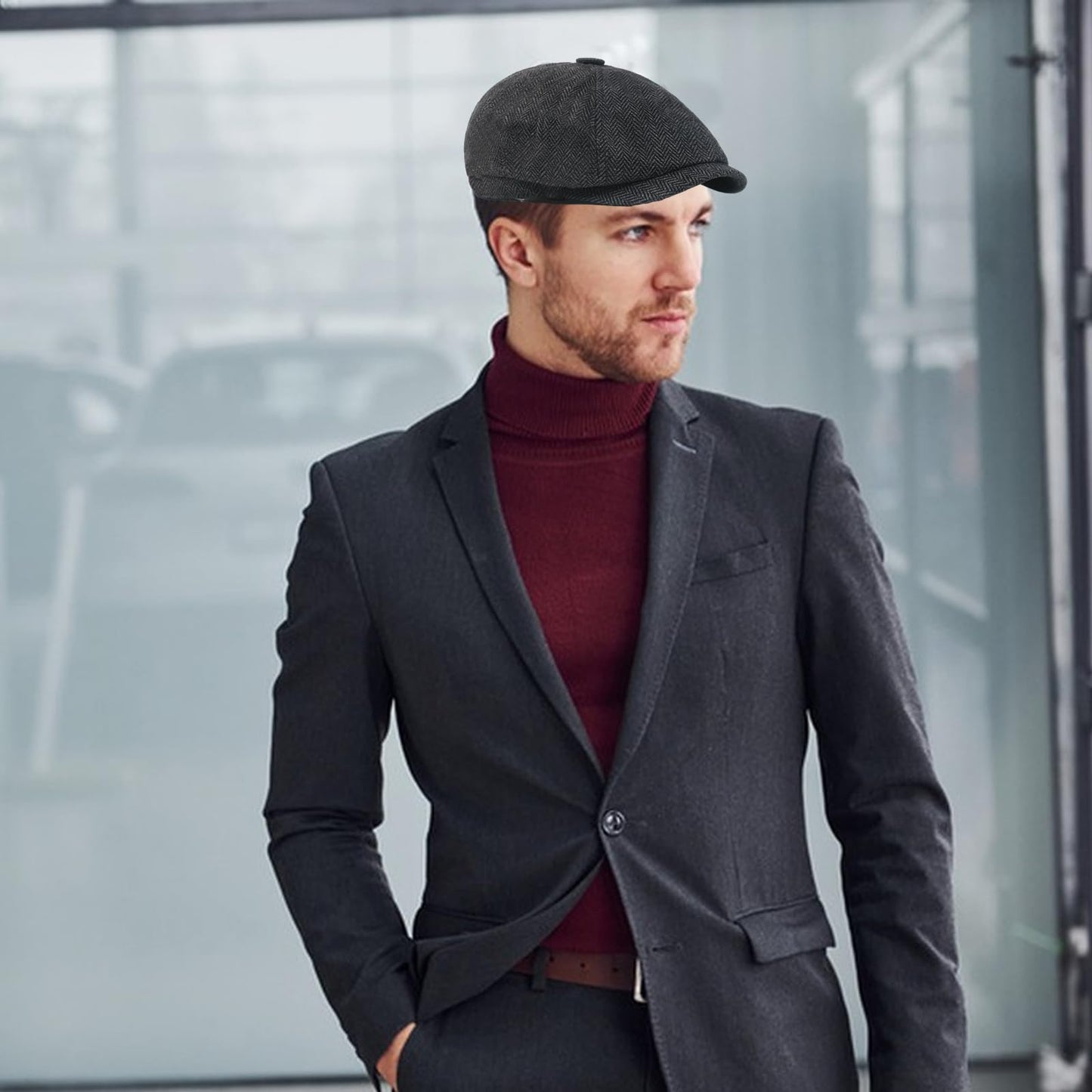 Newsboy Cap for Men - Peaky Blinders Hat - Adjustable Cabbie Tweed