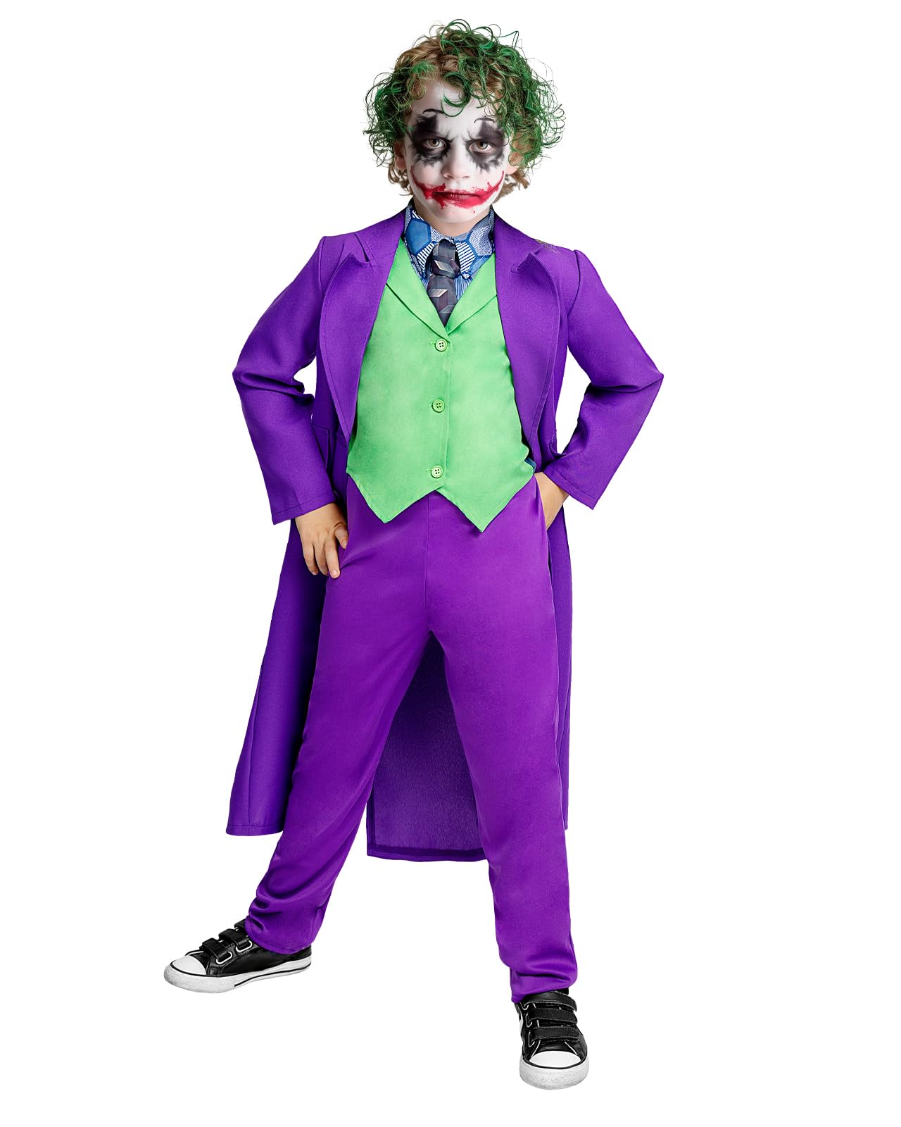 Funidelia Official Joker Costume for Kids, Includes jacket, vest with collar, tie and trousers, Size 3-4 years, Superheroes, DC Comics - Costume for Kids for parties, Carnival and Halloween