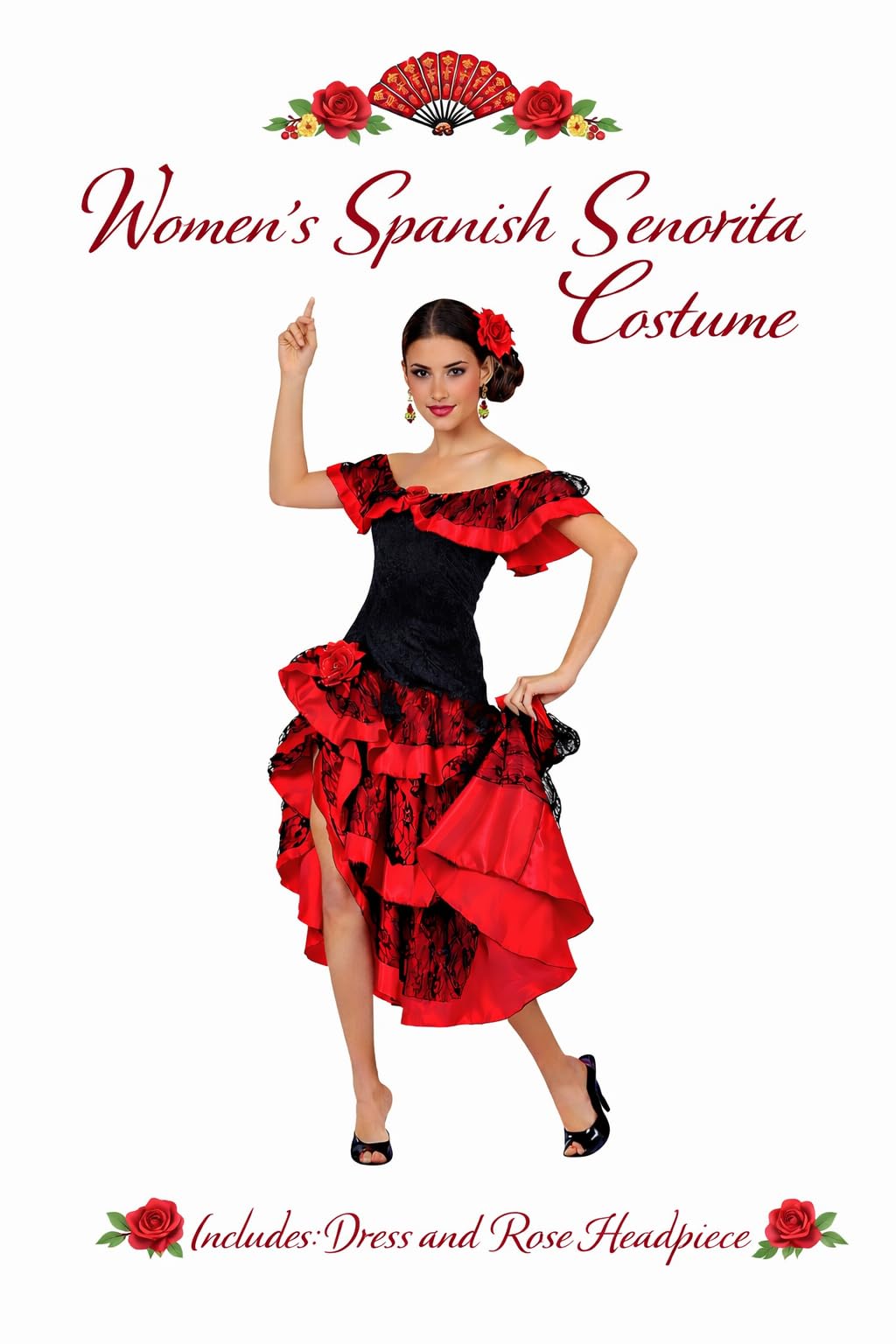 Wicked Costumes Adult Women’s Spanish Senorita Costume – Red Flamenco Style Fancy Dress for Halloween, Fiesta & Themed Parties - Small (UK 10-12)