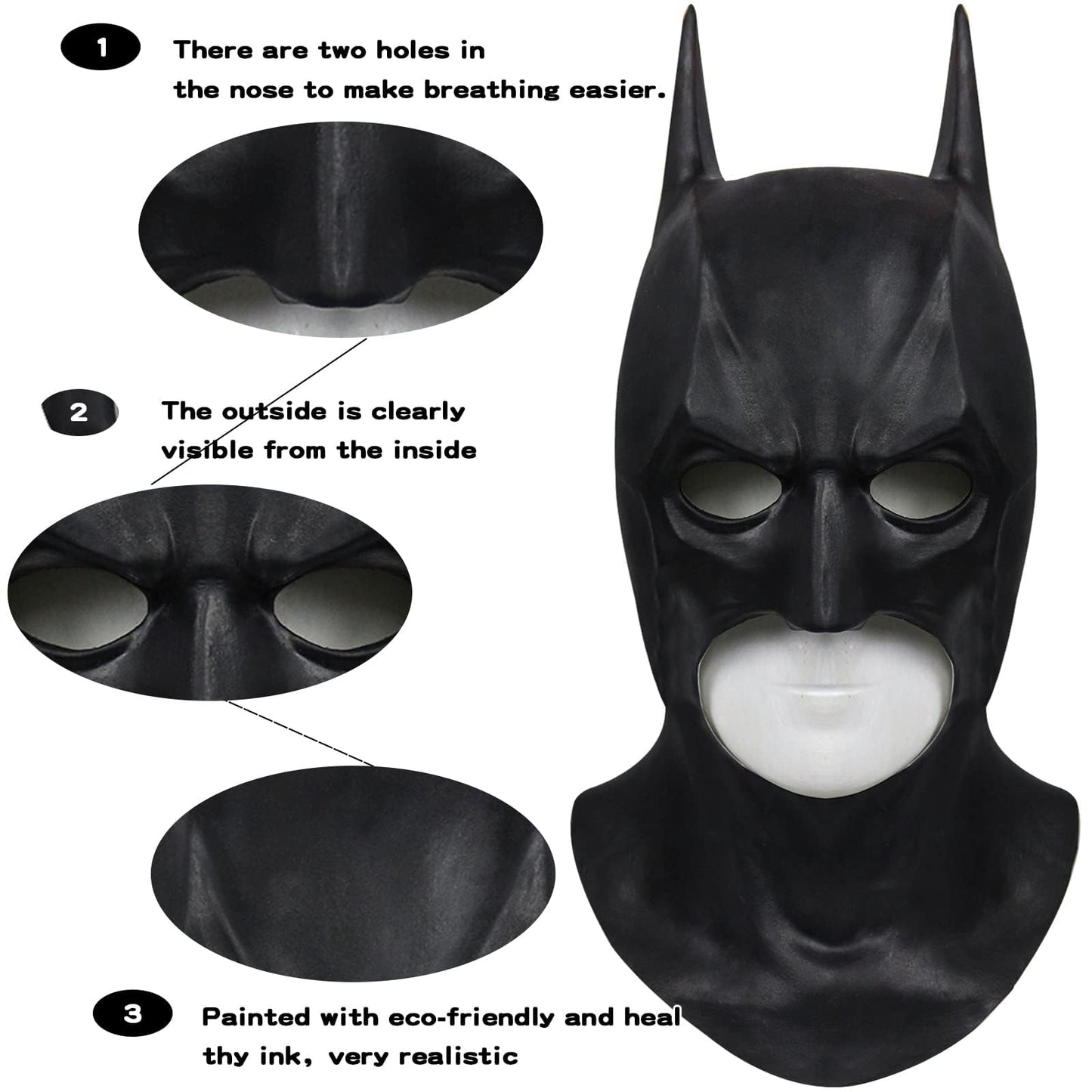 Applysu Bat Mask Men Super Hero Full Head Mask Halloween Masquerade Knight Movie Cosplay Costume Headgear Props for Adult