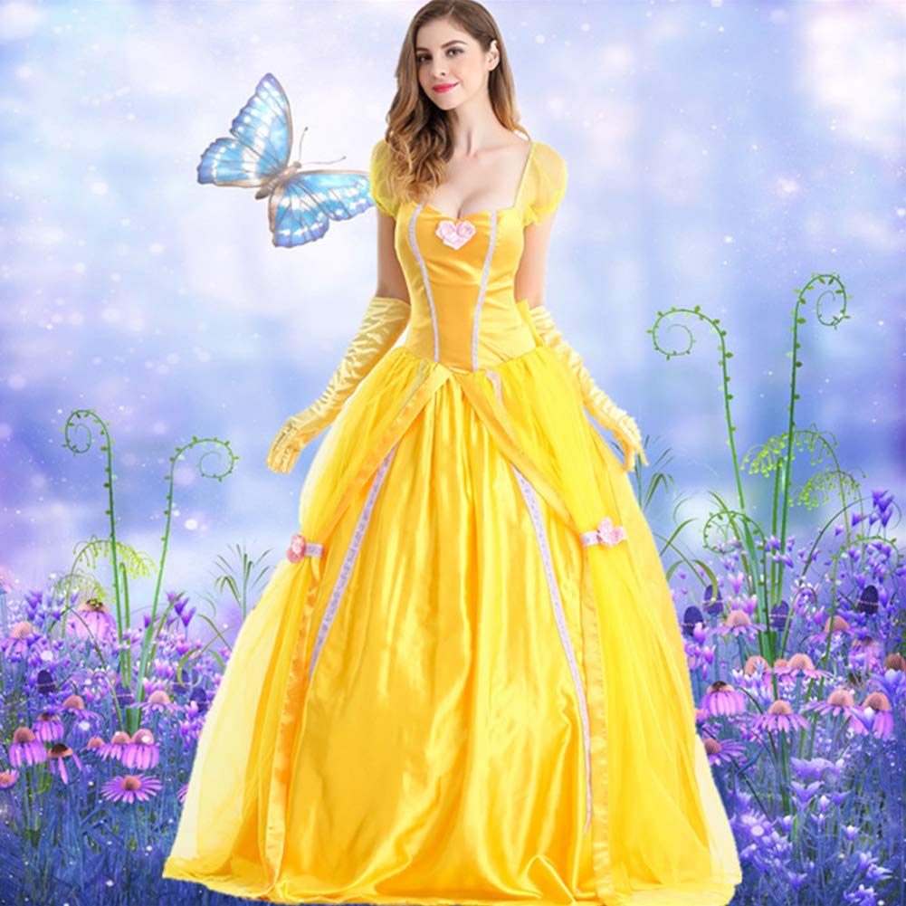 Women Belle Dress with Gloves Adult Princess Fancy Dress Up Outfits (image 2)