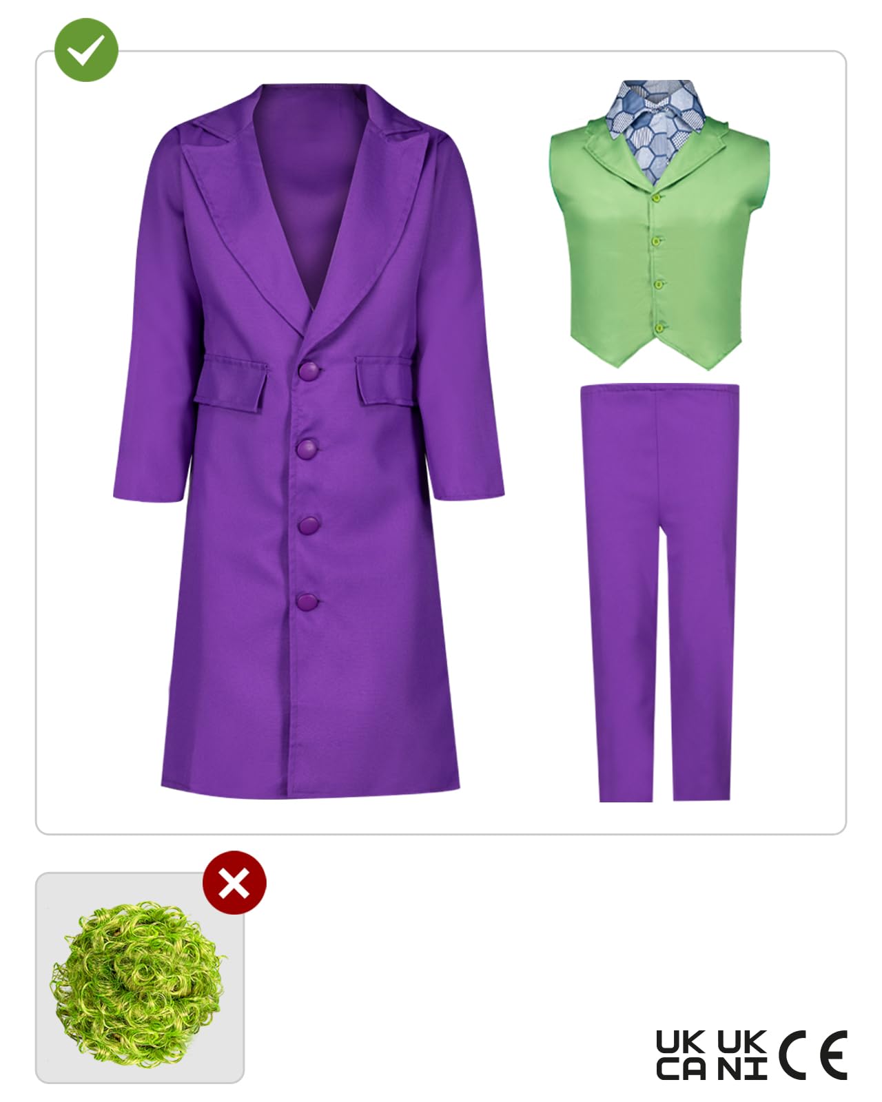 Funidelia Official Joker Costume for Kids, Includes jacket, vest with collar, tie and trousers, Size 3-4 years, Superheroes, DC Comics - Costume for Kids for parties, Carnival and Halloween