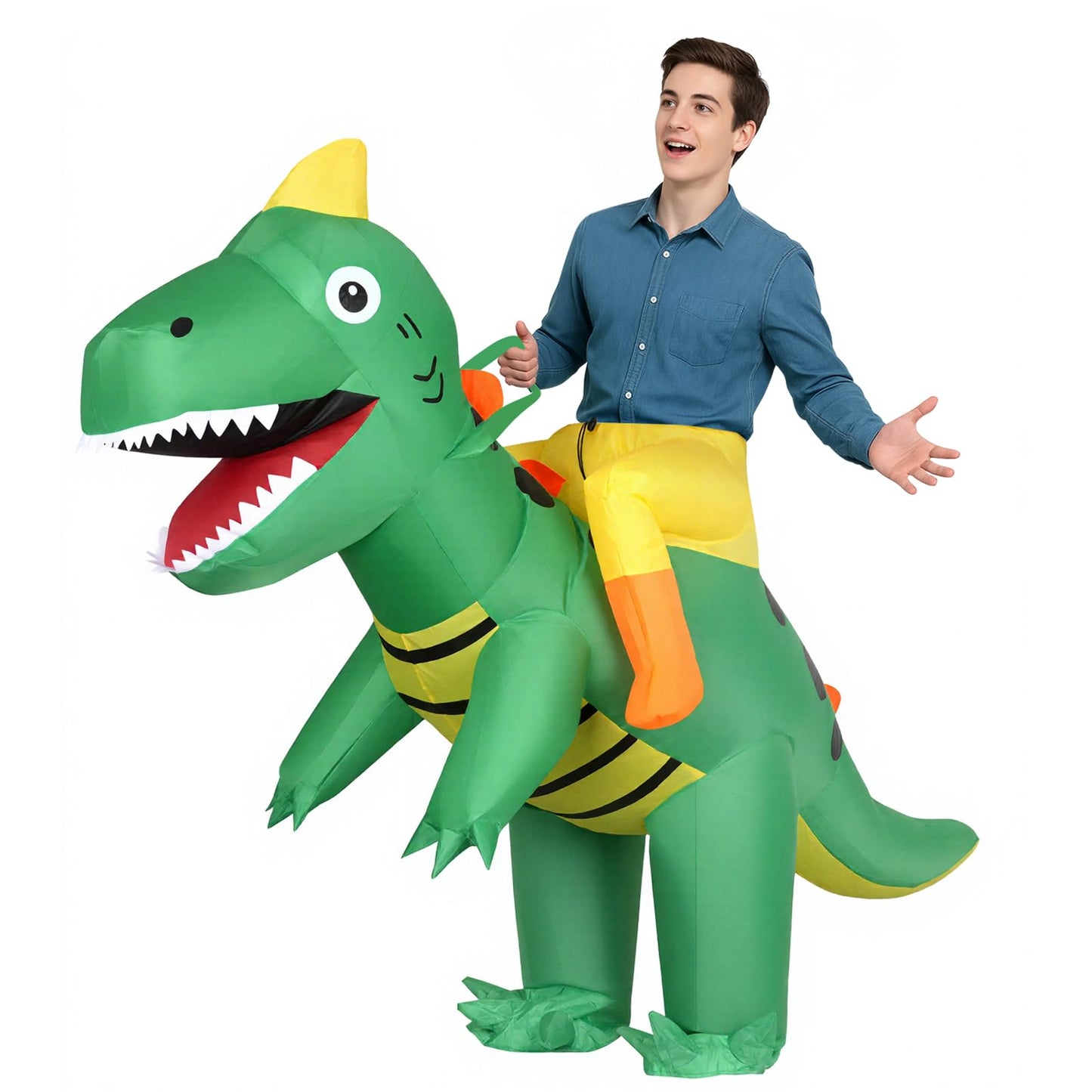 VICBAY Kids Inflatable Dinosaur Costume,Riding T-Rex Air Blowing up Funny Fancy Dress Party Halloween Costume Party Cosplay Fancy Dress Outfit (4.92ft -6.23ft)(A)