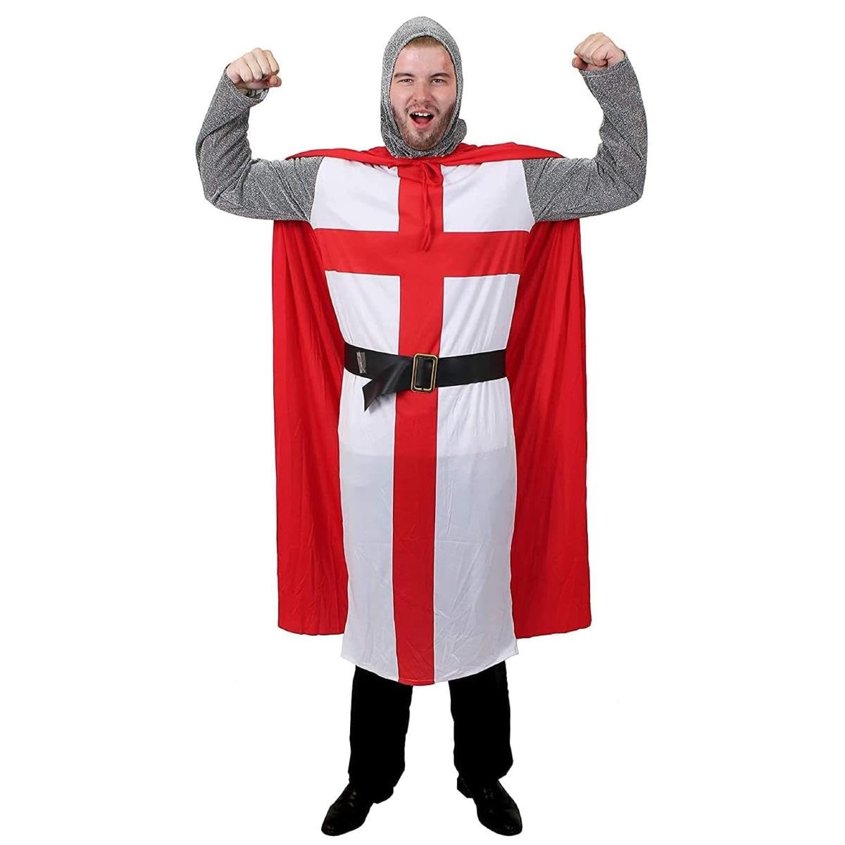 Medieval Queen & Knight Fancy Dress Couples Costumes - Red Renaissance Fair Tudor Era Outfit St George's Flag Cross Royal Sports Supporters Party - Womens: X-Large Mens: Medium