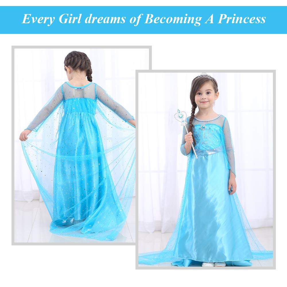 URAQT Dress Princess Costume, Princess Dress Up for Girls, Deluxe Fancy Costume with Accessories, Perfect for Christmas Birthday Party Carnival Cosplay, 110cm
