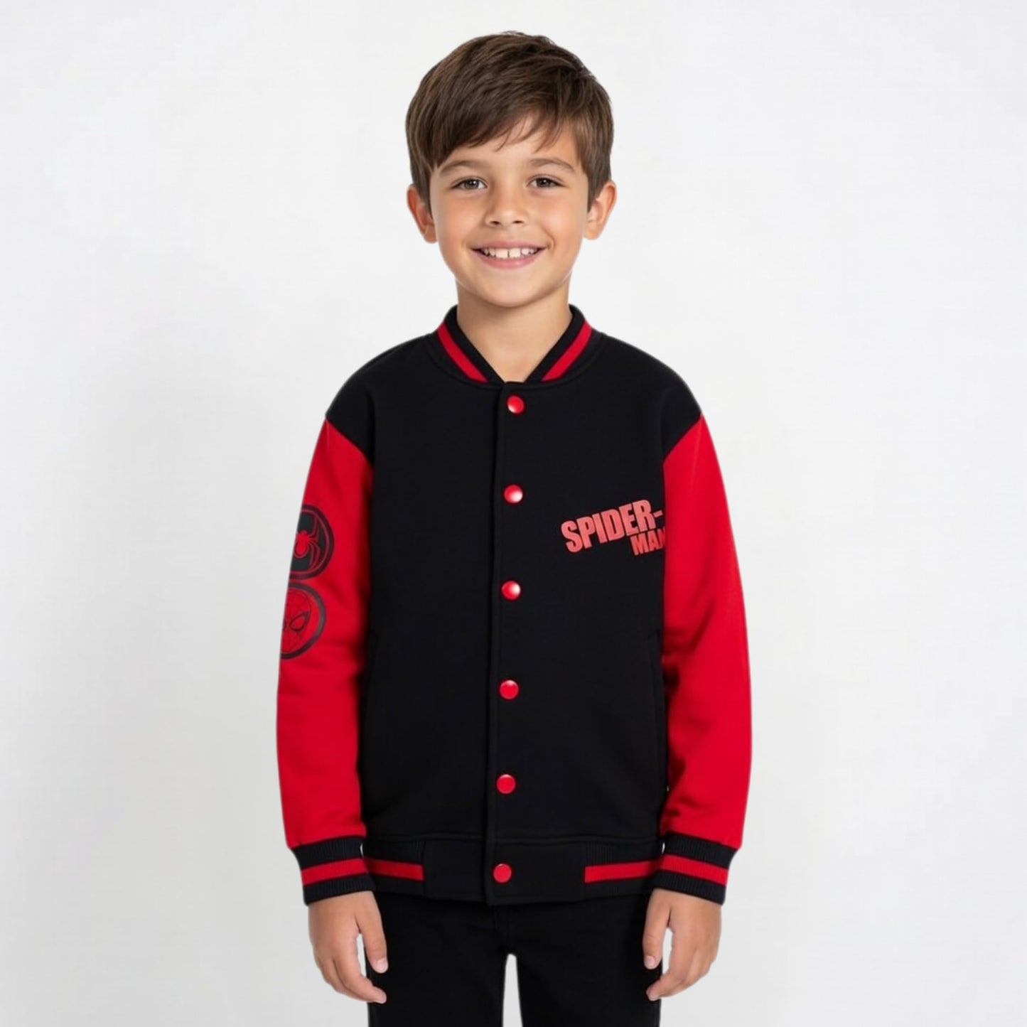 Boys Girls Spiderman Varsity Baseball Jacket With Glow In the Dark Eyes Kids Marvel Spidey Jacket Kids Warm Bomber Coat 7-8 Years