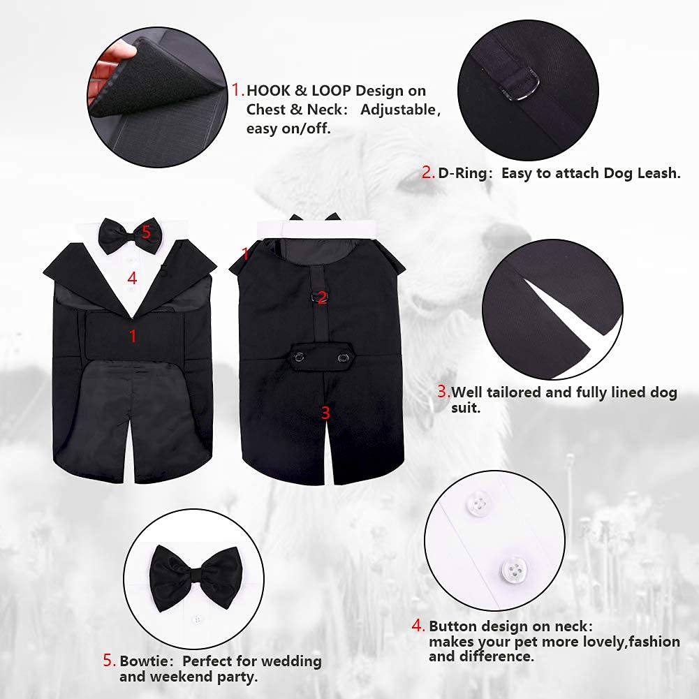 Black & White Dog Tuxedo Outfit - Wedding Suit with Bow for Dogs