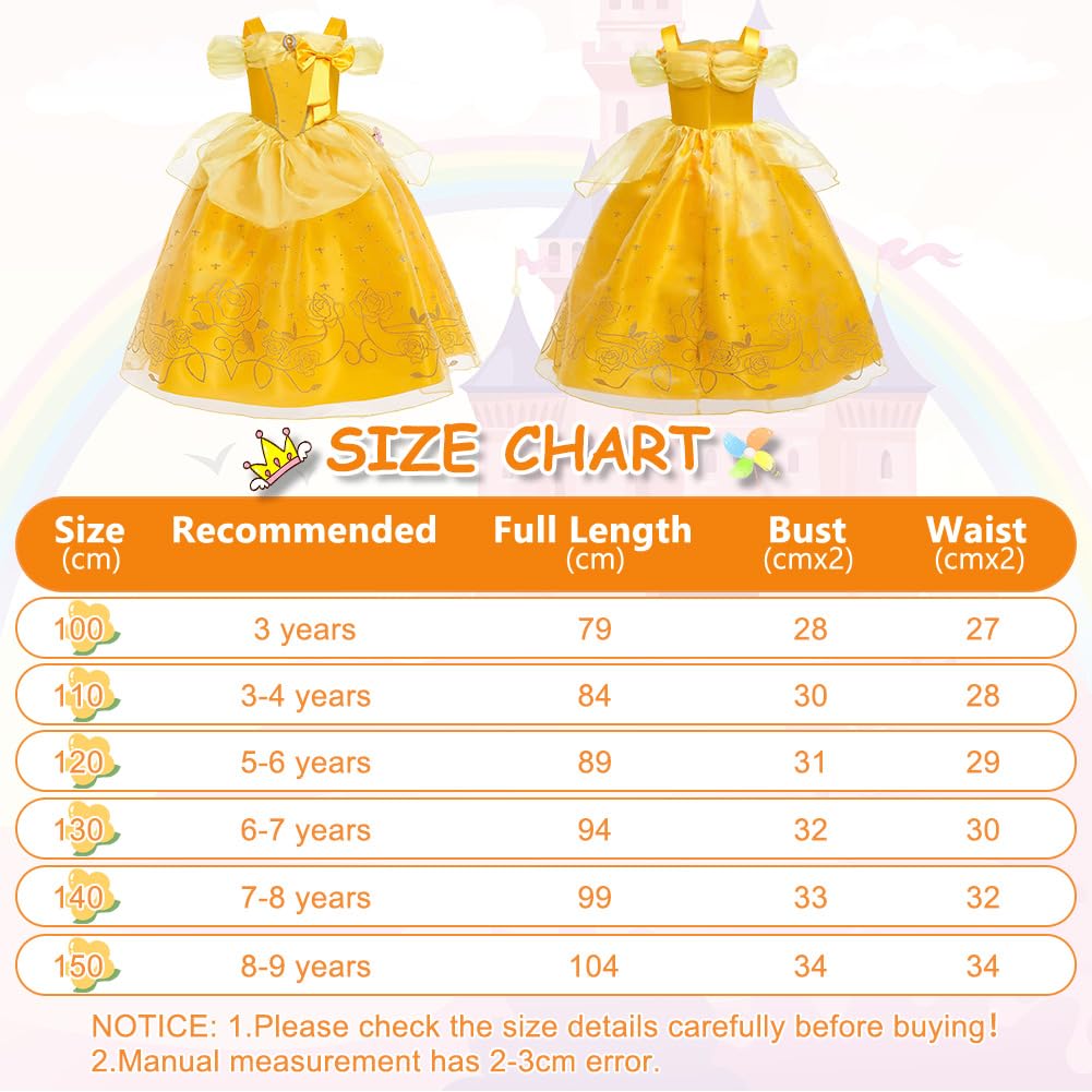 Princess Belle Costume for Girls - Long Yellow Dress Up Outfit (image 3)