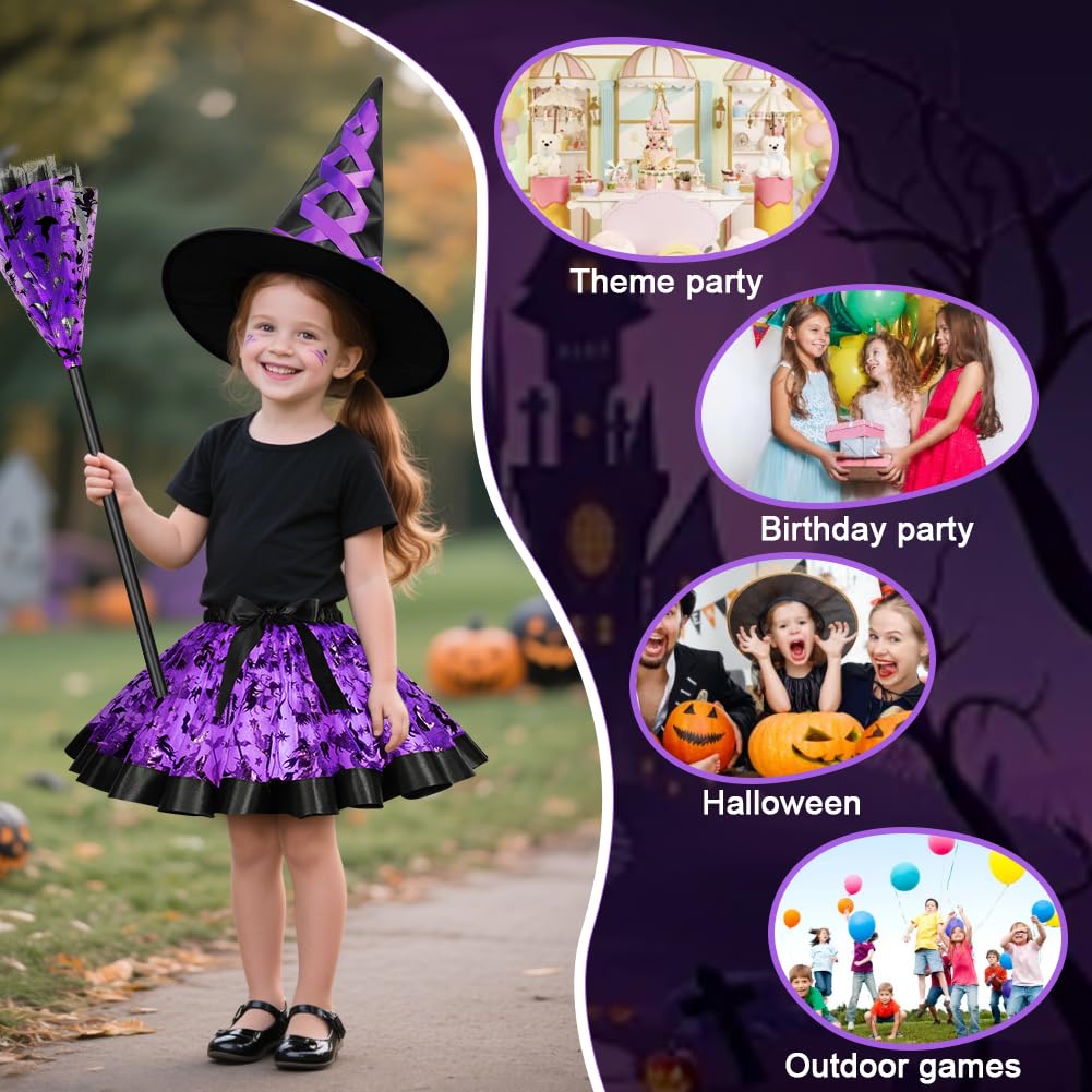 DiULi Halloween Outfits, Witch Costumes Halloween Fancy Dress Costume Wicked Witch Girl Costumewith Tutu Skirt Hat Witches Broom for Girls Cosplay,Purple