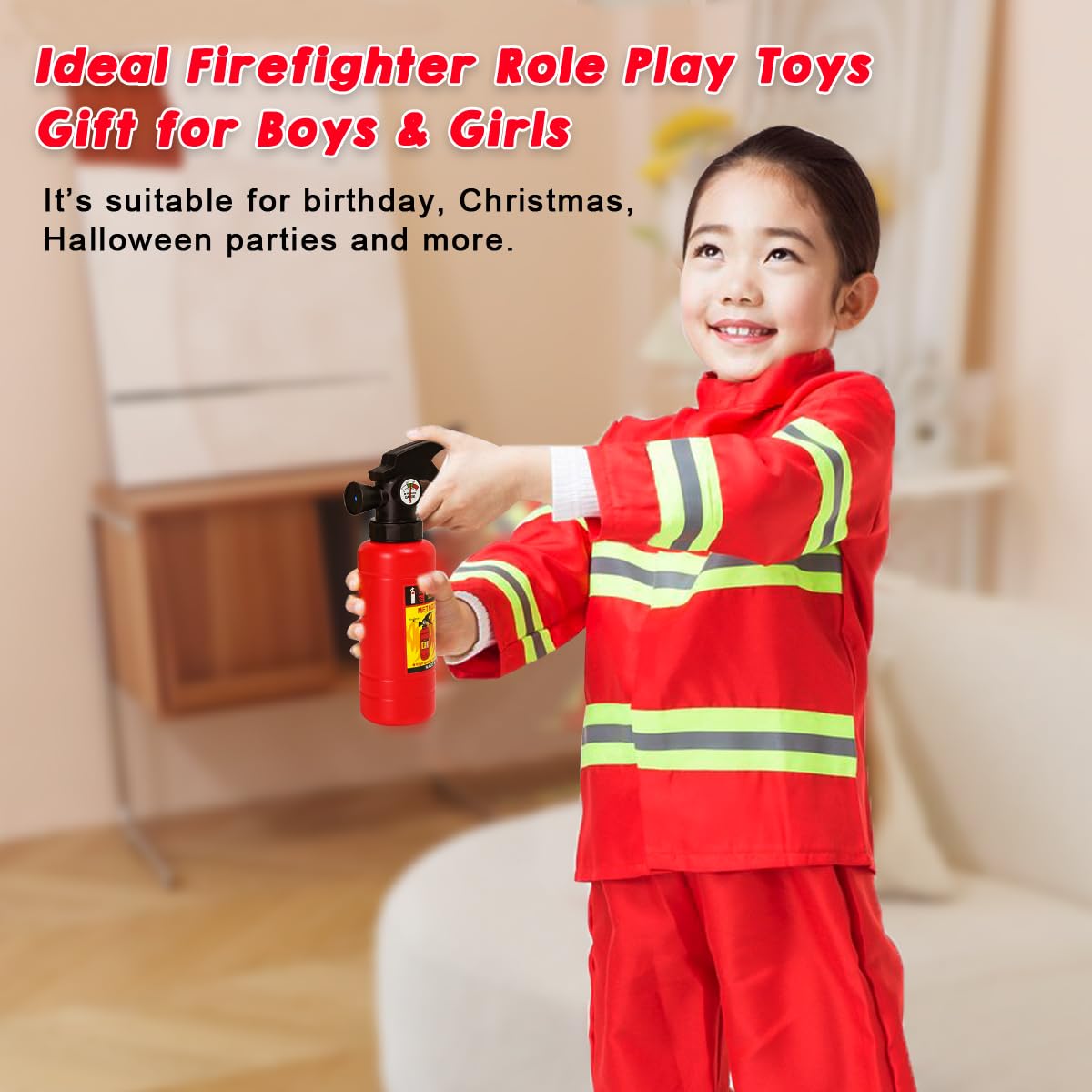 LOYO Kids Role Play Halloween Costumes, Red Fireman Costume with Firefighter Outfit Toys Accessories for 3 to 6 Year Old Children