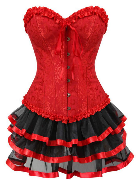 Kelvry Women's Sexy Gothic Lace up Boned Vintage Corset and Bustiers Dress with Skirt Plus Size