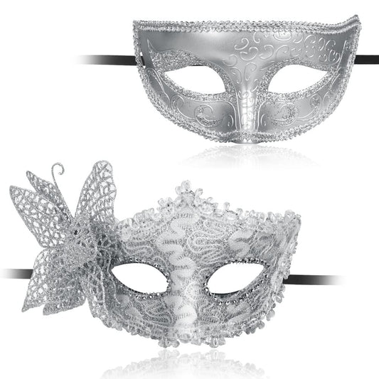 Couple masquerade masks with lace Venetian design for parties