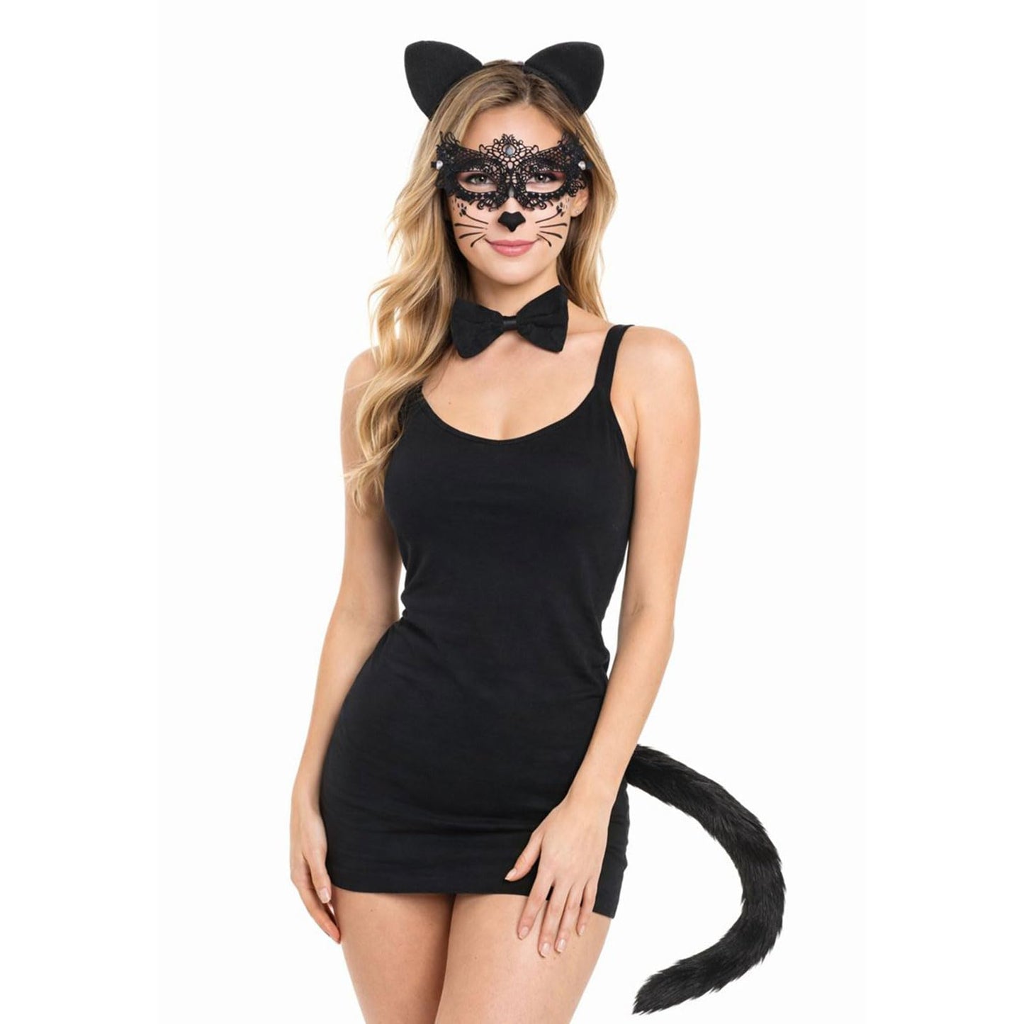 Cat Costume Set with Cat Ears Headband - Cat Tail - Bow Tie - Face (image 2)