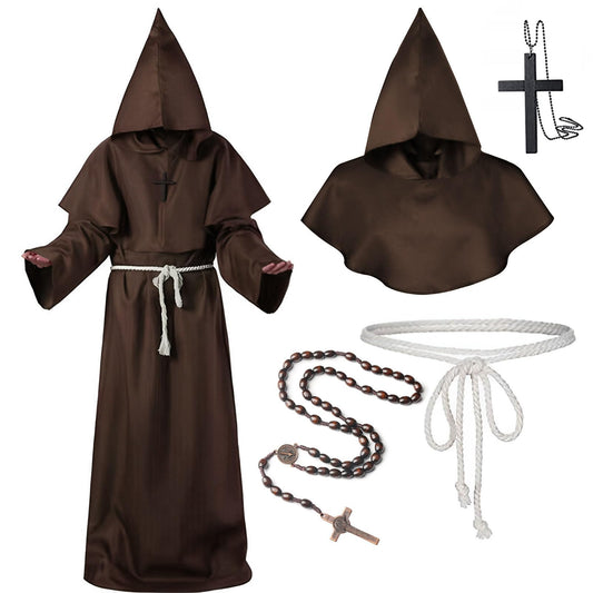 Medieval renaissance hooded monk cloak robe