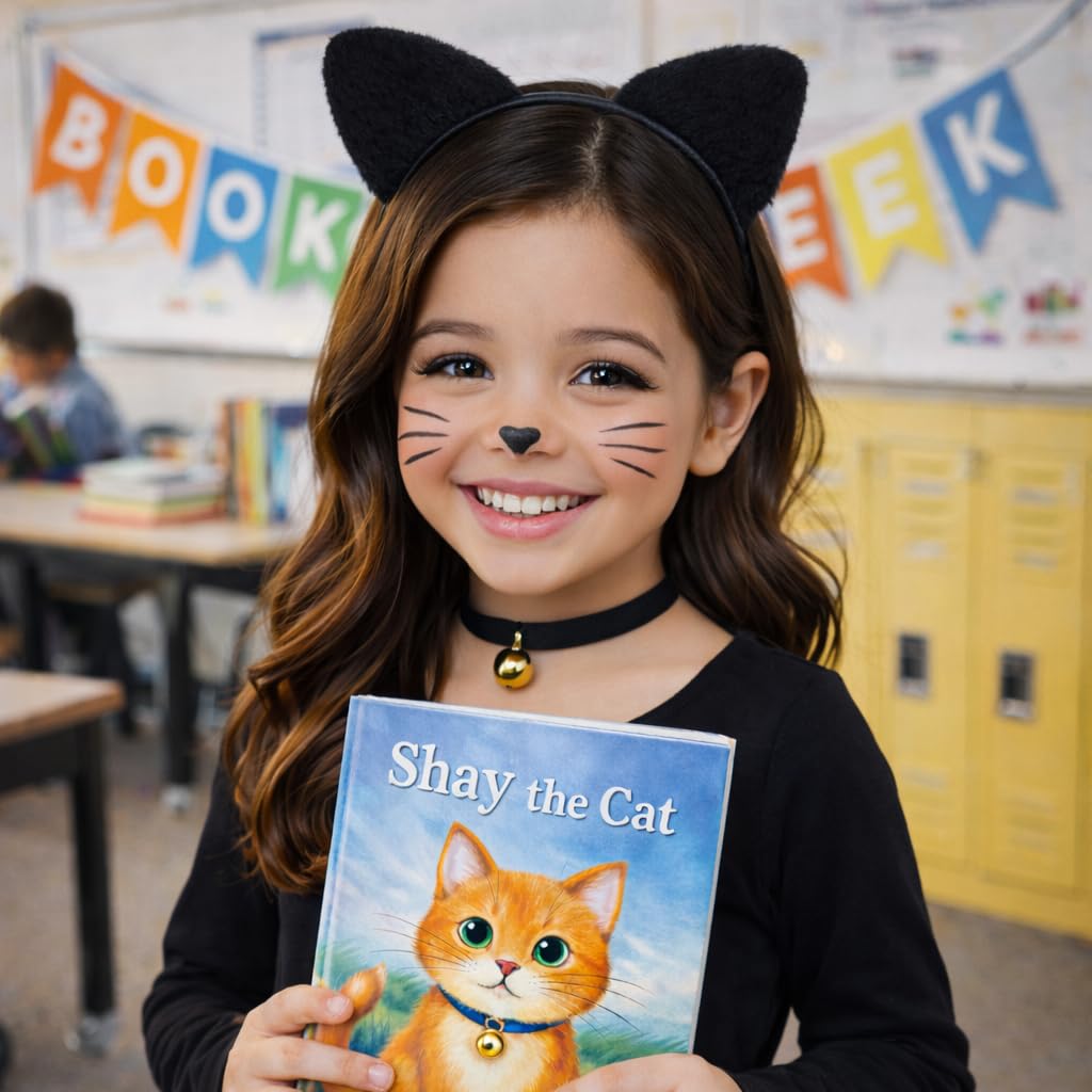 Black Fancy Dress Cat Ears for Adults or Kids Fur Ears Wolrd Book (image 4)