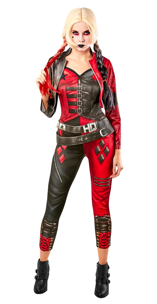 Harley Quinn costume with red and black jumpsuit and jacket