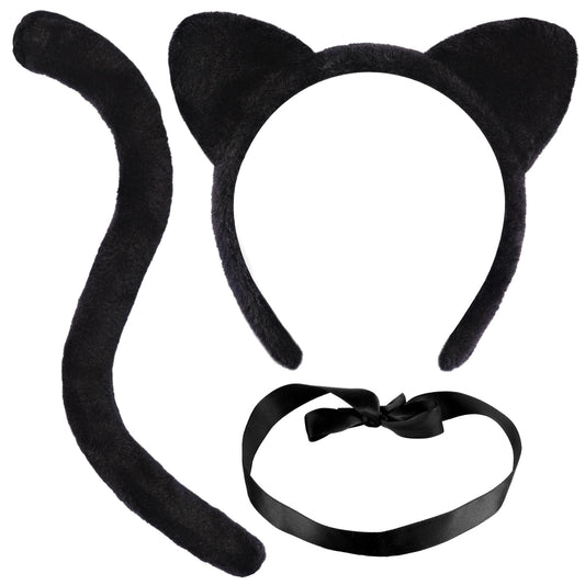 Cat Ears and Tail Set with Bells - Black Cat Costume with Cat Ears