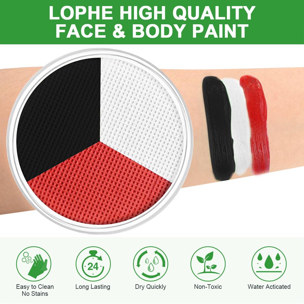 LOPHE Black White Red Face Paint Palette, 3-in-1 Water-Based Cream Makeup Kit (30g) for Halloween, Zombie Vampire SFX Cosplay & Face Painting, Easy Wash Off, Non-Toxic & Safe for Kids & Adults