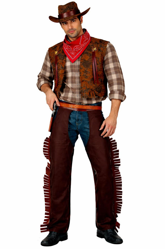 Mens Cowboy Fancy Dress Costume - Western Outfit Sheriff Rodeo