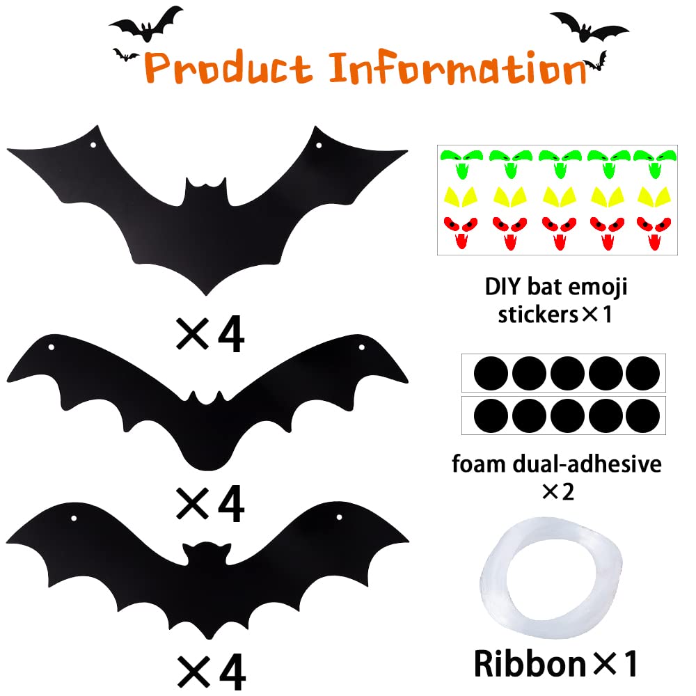 DTYDECLE 12PCS Halloween Hanging Bats, Halloween Flying Bat Hanging Decorations with Glowing Eyes for halloween Decor Outdoor Yard Party Decoration Supplies