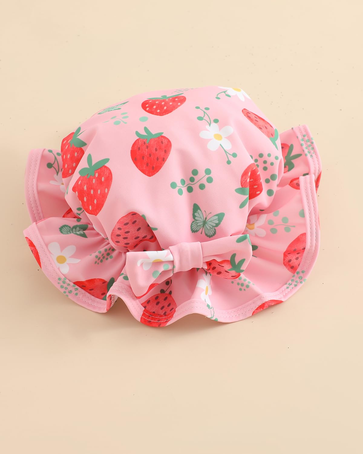 Newborn Baby Swimsuit Girl 3-Piece Set 0M-3T, Long Sleeve Toddler Swimming Costume with Hat & Headband, UPF 50+ Infant Rash Vest Front Zipper & Snaps, Pink Strawberry 0-3 Months