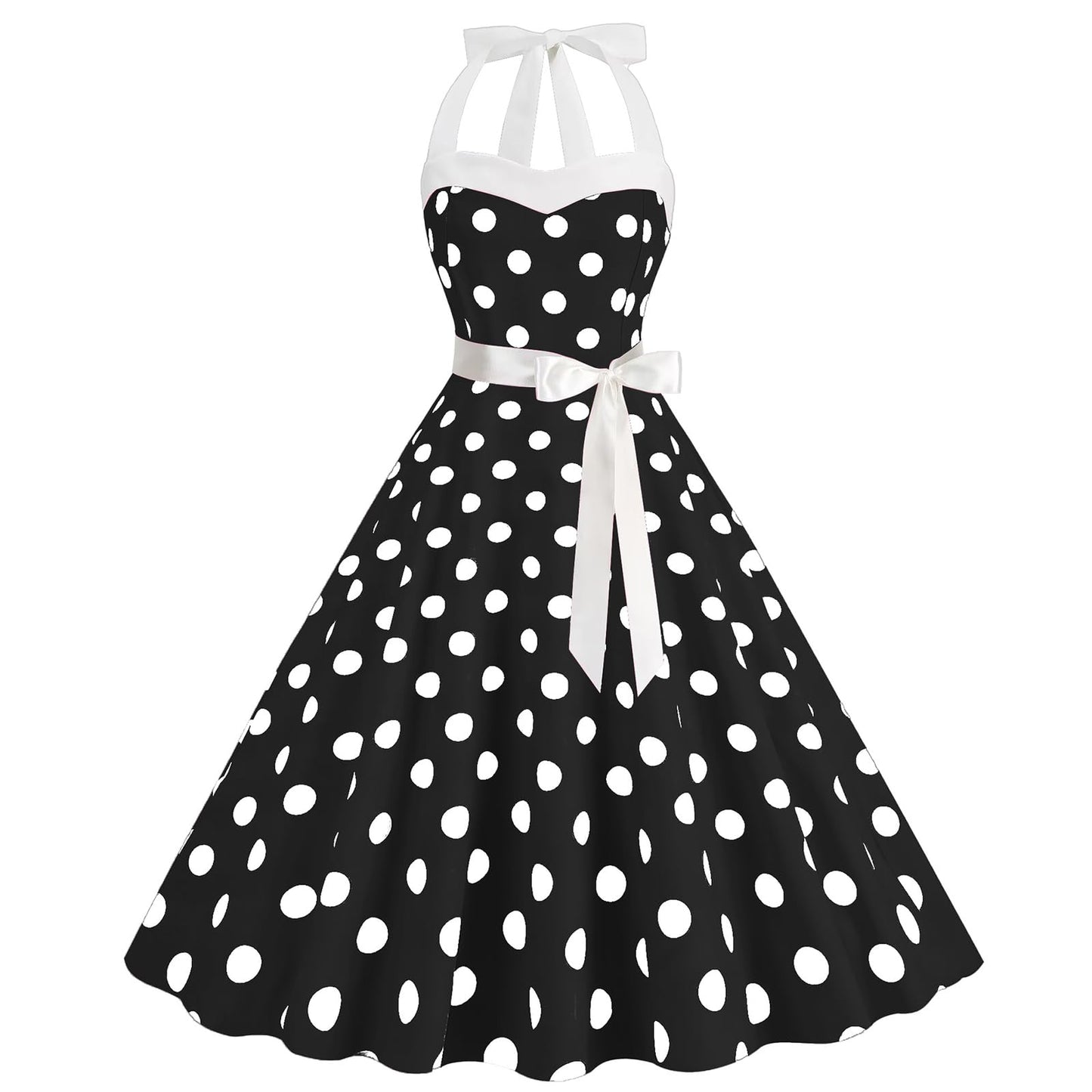 maxToonrain Dresses for Women UK Plus Size,Womens 1950s 80s 70s 90s Fancy Dress A Line Spaghetti Strap Polka Dot Midi Party Dress Halloween Costumes for Adults Ladies(A-Black,L)