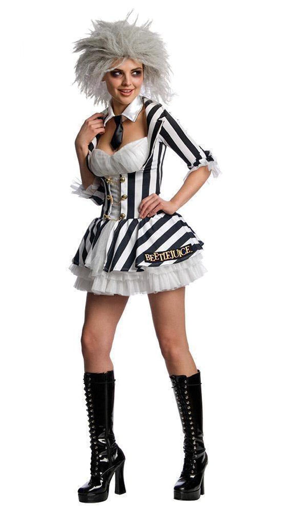 Rubie's Official Beetle Juice + Wig Ladies Fancy Dress Halloween