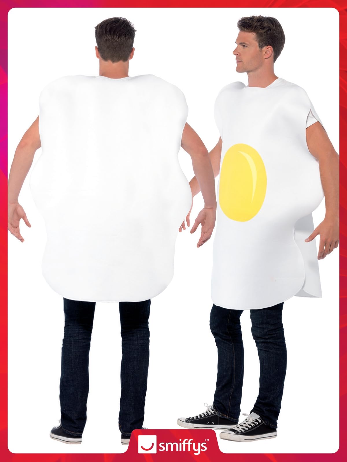 Smiffys Egg Costume, White with Printed Tabard, Funny Fancy Dress, Comedy Dress Up Costumes
