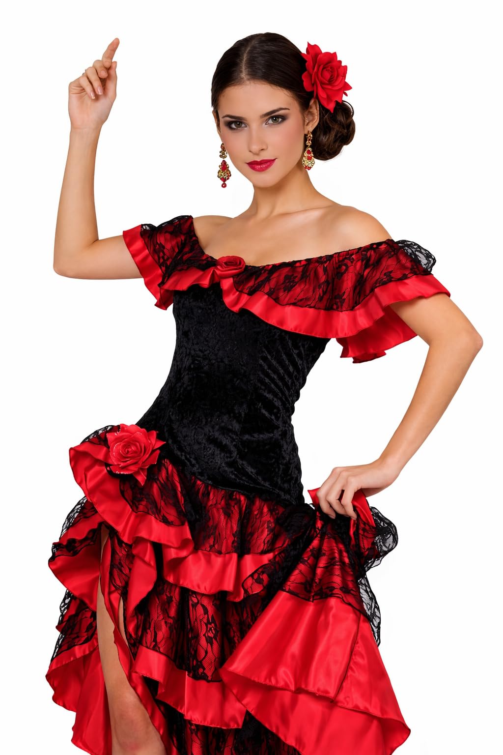 Wicked Costumes Adult Women’s Spanish Senorita Costume – Red Flamenco Style Fancy Dress for Halloween, Fiesta & Themed Parties - Small (UK 10-12)