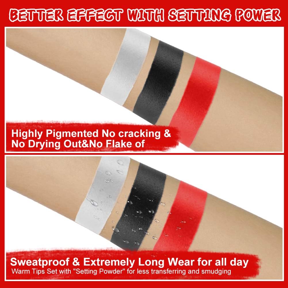 AOOWU 3 In 1 Face Body Paint Set, 3 Colors Face Paint Wheel for Special Effects SFX Zombie Makeup Kit, Professional Non Toxic Face Body Paint for Vampire Skeleton Halloween Clown Makeup Football Fans