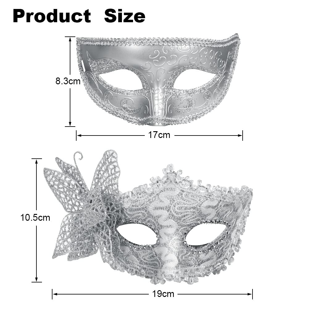 Aomig Couple Masquerade Masks, 2 Pack Lace Venetian Party Eye Mask Halloween Costume Mask Classic Mardi Gras Mask for Couples Women and Men