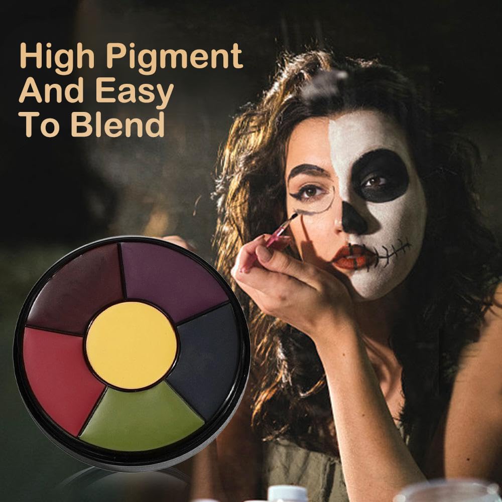 6 Color Bruise Wheel SFX Makeup Kit - Oil-Based Zombie Makeup Palette for Halloween & Special Effects Face and Body Paint Professional Theatrical FX for Cosplay Use