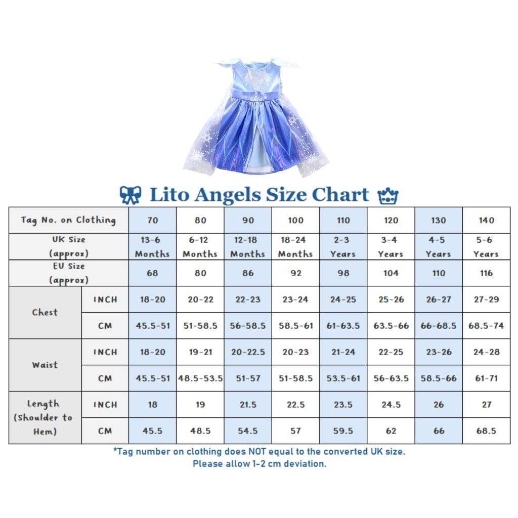 Lito Angels Girls Snow Queen Princess Costume, Blue, Age 2-3 Years