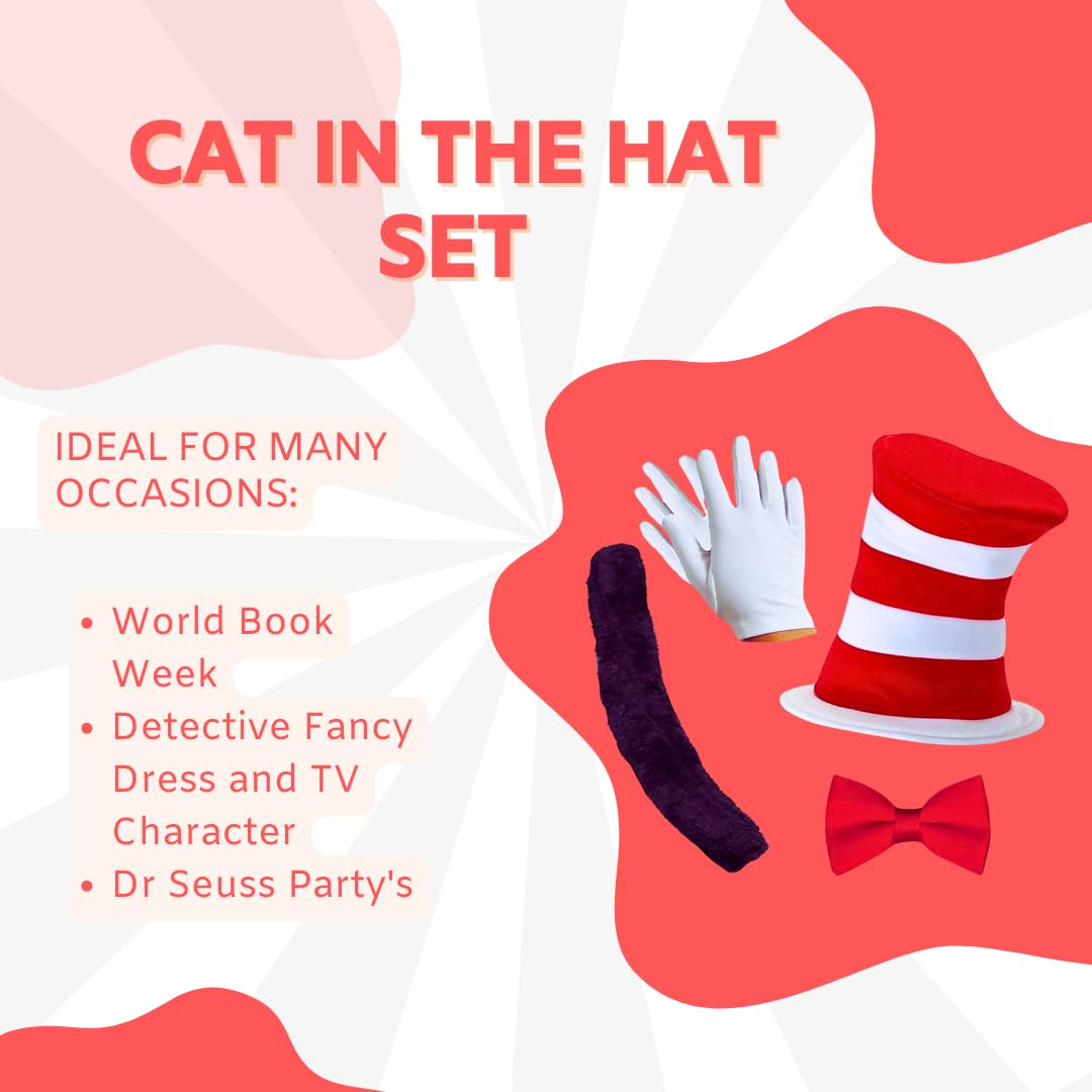 Child Cat in the Hat Set Fancy Dress Accessory Set Hat + Bow Tie + (image 2)