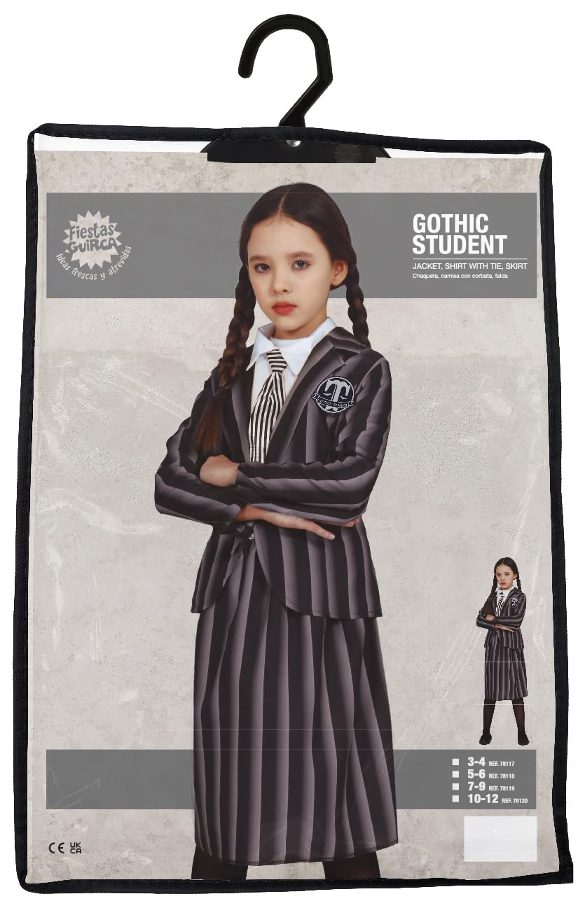 FIESTAS GUIRCA Gothic Family Girl School Uniform Fancy Dress - Gothic Girl Costume - Halloween Girls Costumes 10-12 years