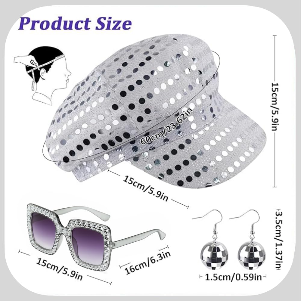 70s Disco Costume Set Sequin Glitter Hat - Bling Sunglasses (image 2)