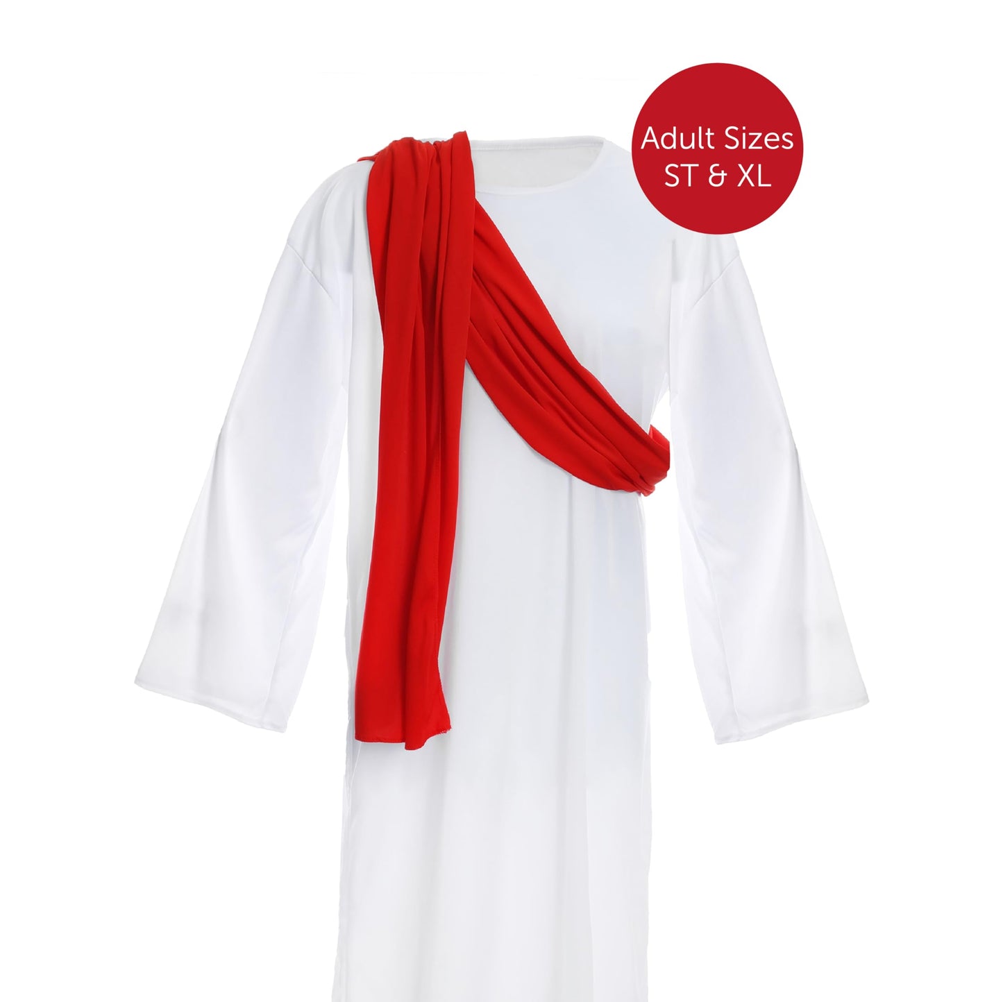 Jesus Christ Costume - Standard - White Robe with Red Sash with Wig and Beard, Gold Cross and Crown of Thorns - Mens Funny Fancy Dress Party Costume